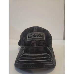 Cabelas Strap Back Black Fish Scales Hunting Fishing Outdoor Hat Cap